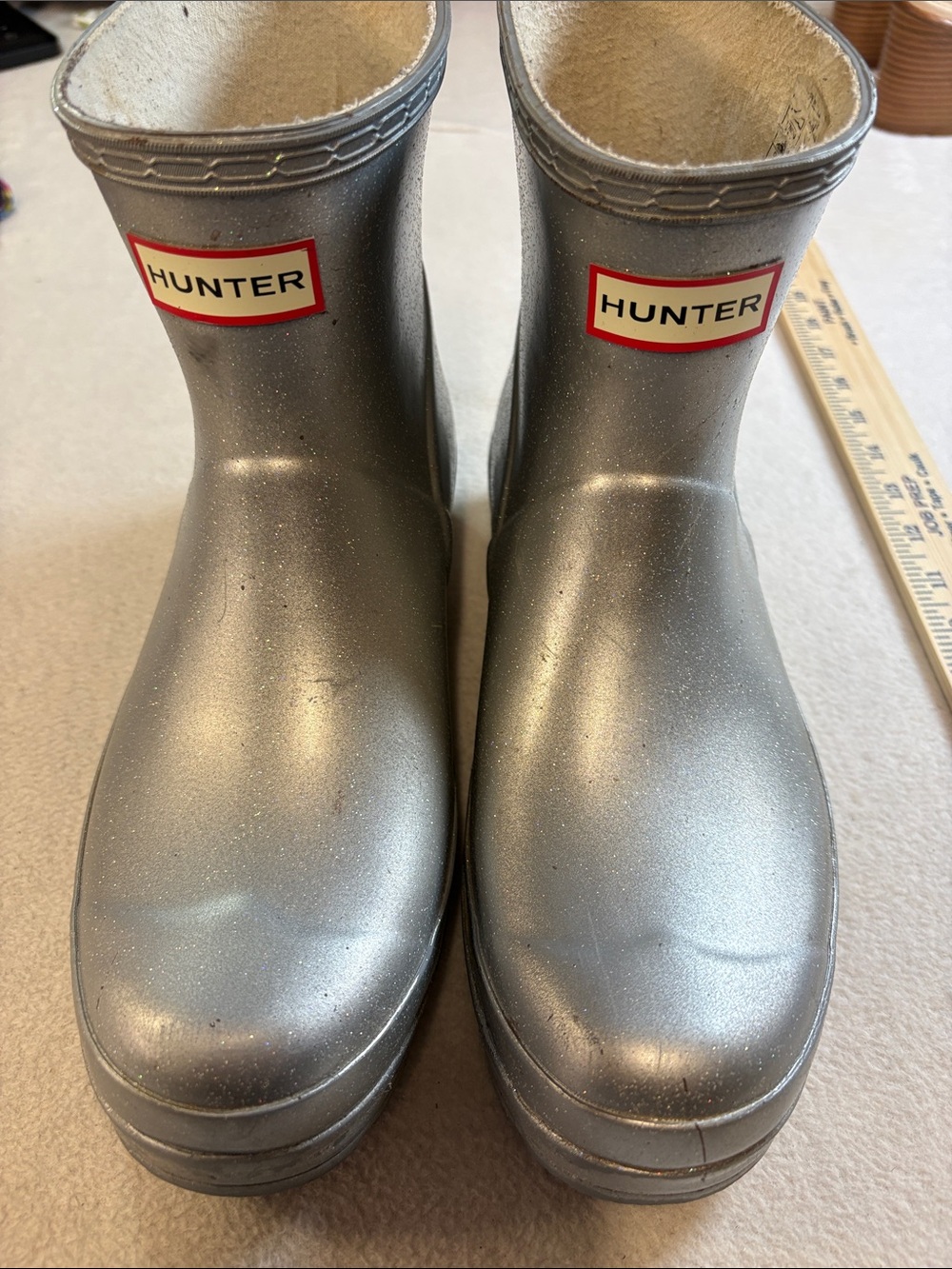 Hunter Metallic Silver Glitter Short Rain Boots
